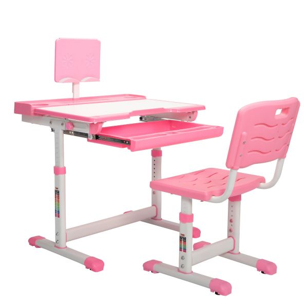 Children's Desk Table Chair Set 2pcs Height Adjustable Pink Home Room Kid Study 