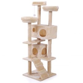 60 inch 3 Perch Tower Cat Tree with Ramp in Plush