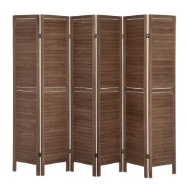 Brown 6-Panel Sycamore Wood Folding Screen Room Divider