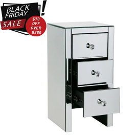 Glam Antique Mirrored Nightstand W/3 Drawers