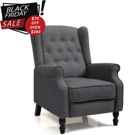 Grey Tufted Upholstered Wingback Recliner Chair