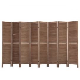 Brown 8-Panel Sycamore Wood Folding Screen Room Divider