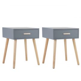 Classic End Side Nightstands W/Solid Wood Leg For Bedroom Storage -	 Gray-set of 2