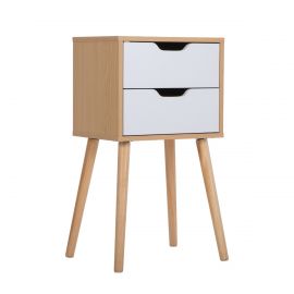 Wood Modern Nightstand with 2 Wooden Drawers and 4 Sturdy Legs, Living Room Bedroom Furniture