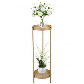 Tall Metal 2-Tier Plant Stand Potted Plant Holder Shelf with 2 Round Trays