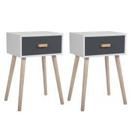 Charcoal Gray White 1 Drawer Nightstand Set of 2