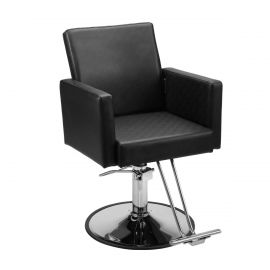 Modern Hydraulic Hairdressing Barber Chair with Round Base, Oil Pump and Footrest, Black PVC Leather for Hair Stylist, Black