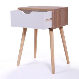 4 Wood Legs Mid-Century Side Table W/1 Drawer