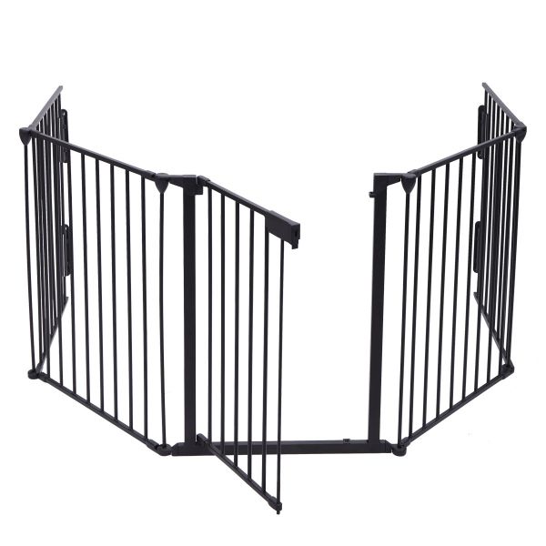 Foldable Metal Baby Child Safety Gate Fire Gate Fireplace Pets Dog Fence Black 