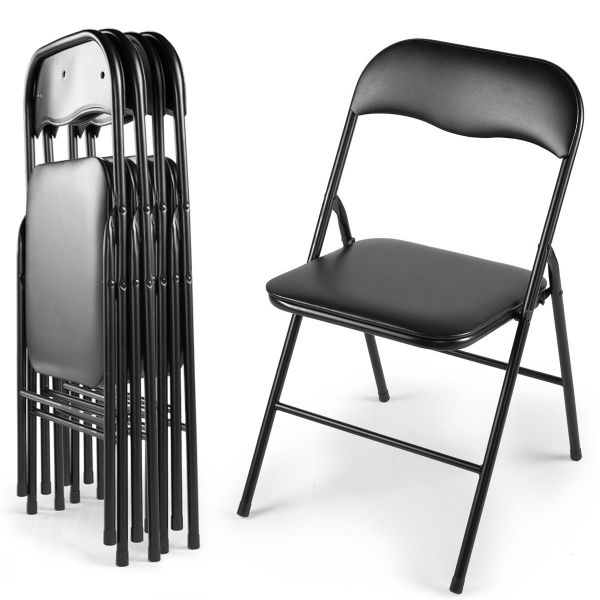 Outdoor Stackable Folding Board Chair For Wedding&Camp Party-Black-set of 6