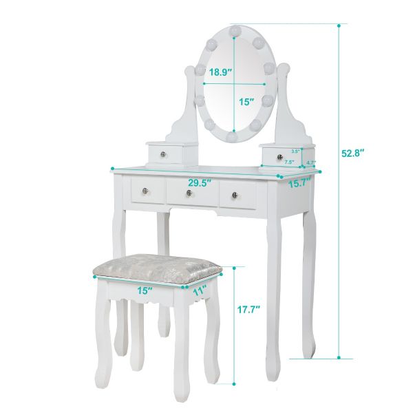 3-Drawer & 2-Box Rotating LED Mirrored Makeup Table