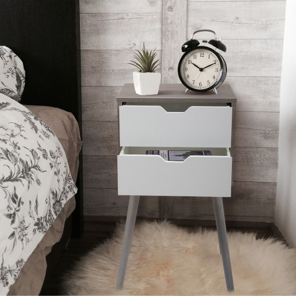 Finished 2 Drawer Gray Nightstand Set of 2