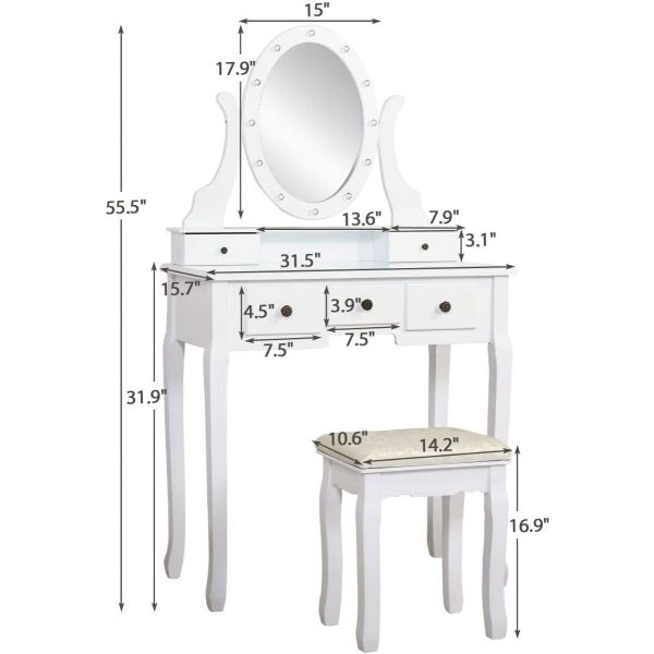 Bulb Lighted Vanity Mirror and Dressing Table Set
