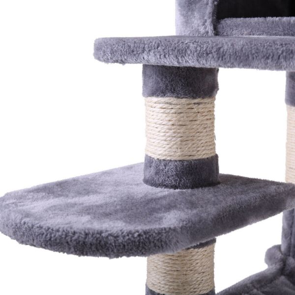 Gray Cat Tree Scratcher Furniture W/Basket