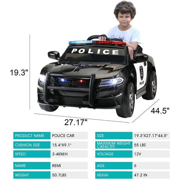 Electric Kids Ride On Police Car W/Alarm Light, Megaphone
