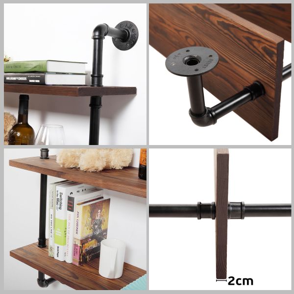 Industrial Wall-Mounted Floating Wood Shelves 