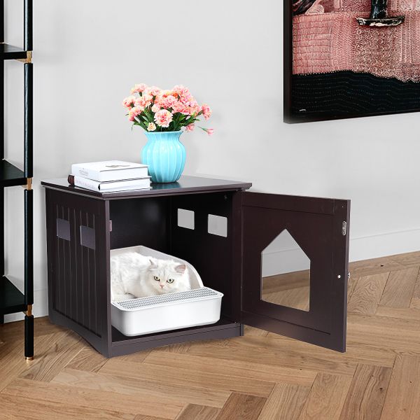 Wood Coffee Table Cat Litter Box Cabinet