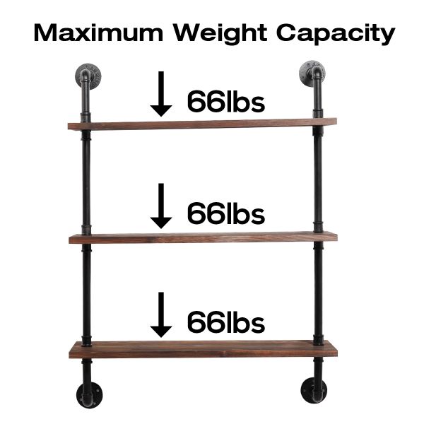 Over-The-Toilet Industrial Pipe & Burnt Wood 3 Tier Bathroom Storage Wall  Shelf