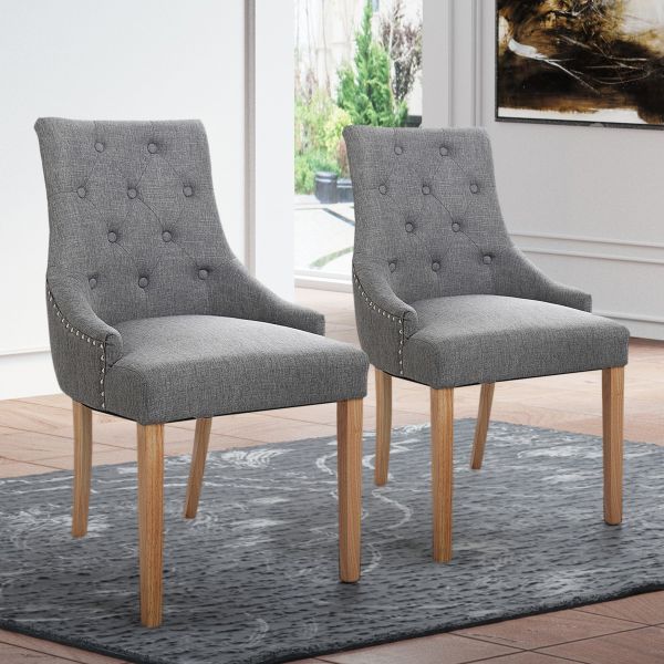 Small Nailhead Trim Upholstery Dining Chair 2pcs