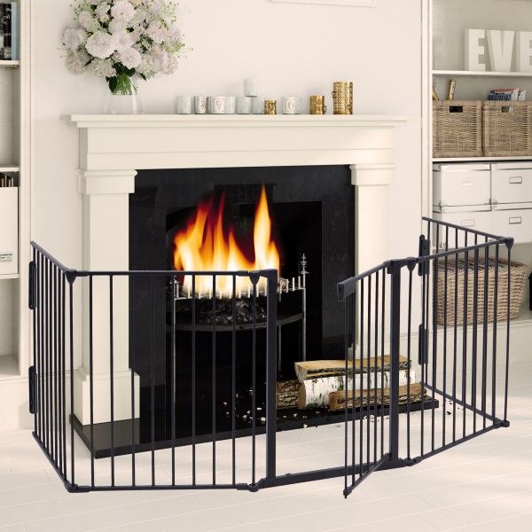 Foldable Black Metal Fireplace Fence Baby Dog Safety Gate