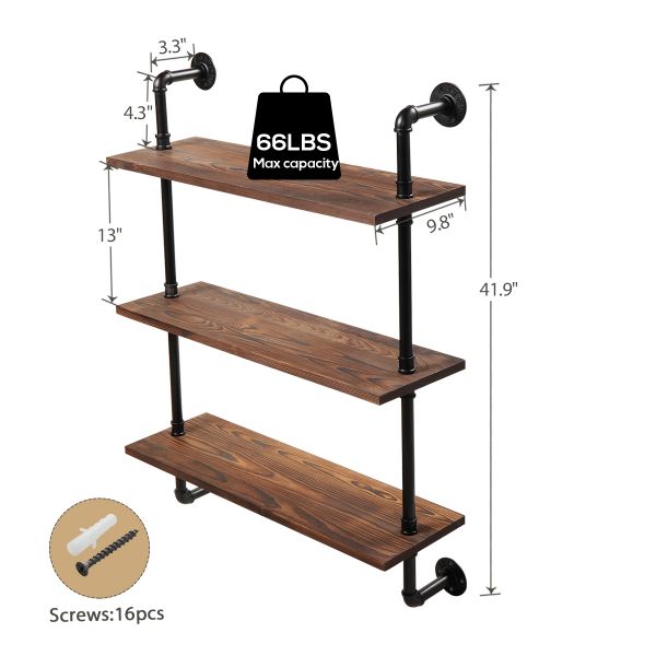 Black Pipe 3-Tier Wall Shelf