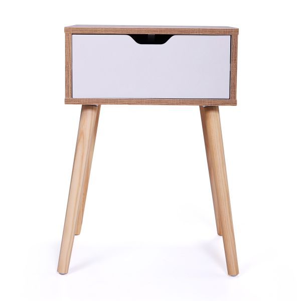  Modern End Side Table W/White Drawer & Solid Wood Legs set of 2