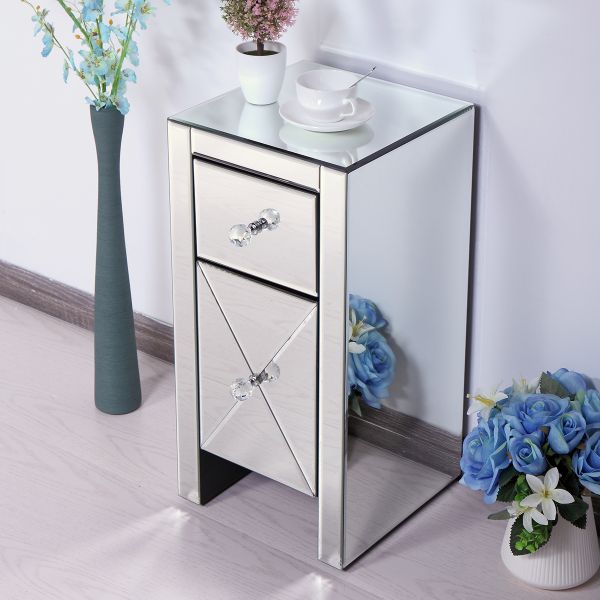 Dark-Champagne Glass Mirror Bedside Table