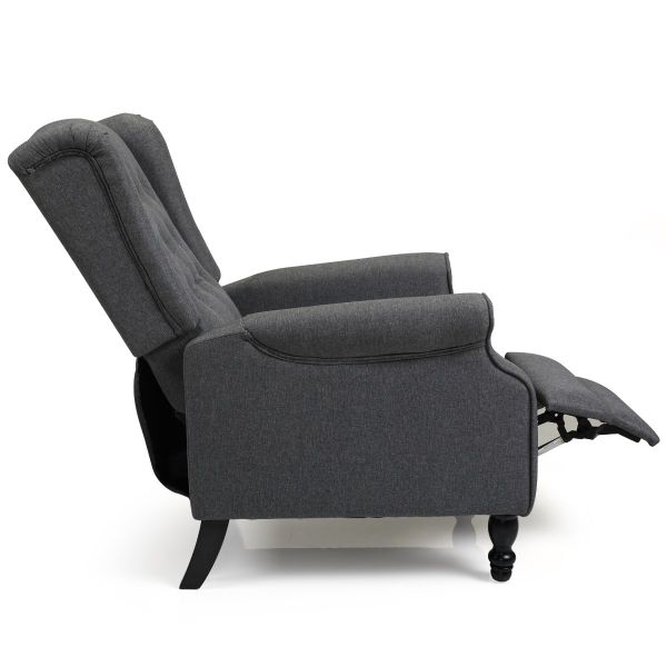 Grey Tufted Upholstered Wingback Recliner Chair