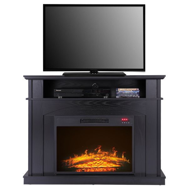 Black Electric Fake Fireplace TV Stand Heating Media Console