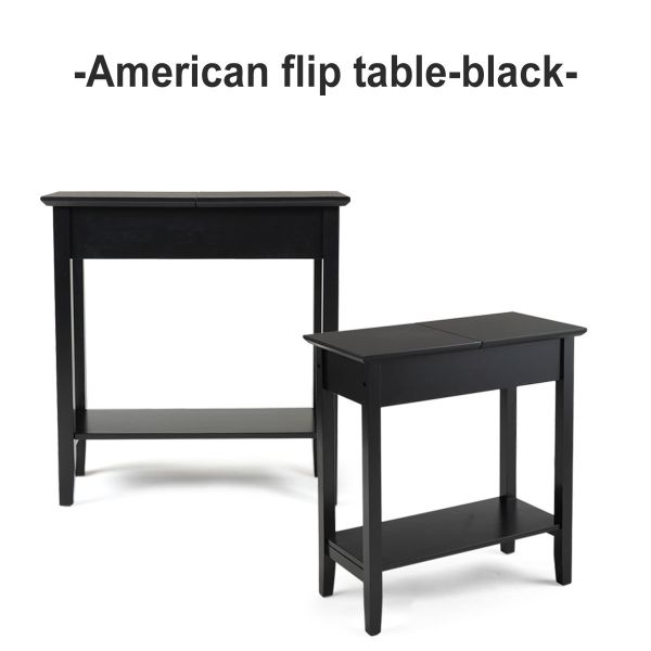 Black Skinny Flip Top End Table with Storage & Shelf