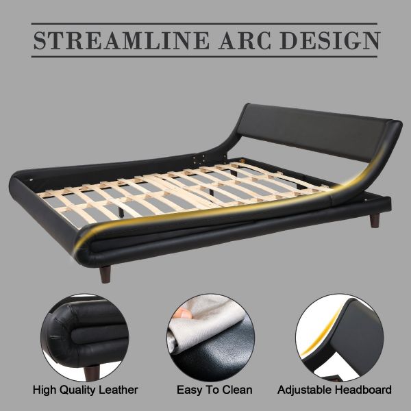 80” Modern King Size Leather Platform Bed Frame