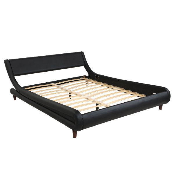 Leather Queen Platform Bed Frame W/Wood Slats