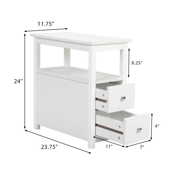 End Table with 2 Drawers and Open Shelf for Living Room, White | Jaxpety