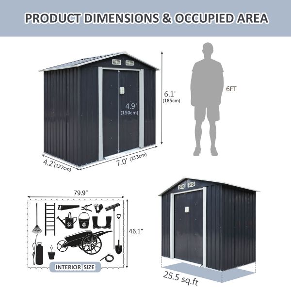 4 x 7 ft Outdoor Insulated Shed Storage W/Sliding Door | Jaxpety