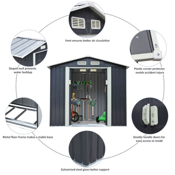 4 x 7 ft Outdoor Insulated Shed Storage W/Sliding Door | Jaxpety