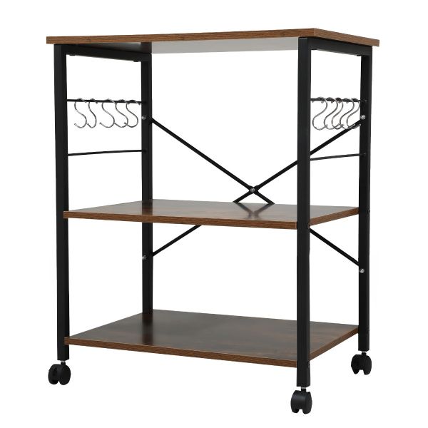 Metal Industrial Kitchen Cart W/3 Wood Shelves