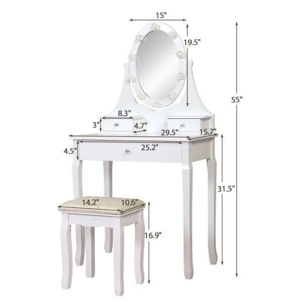 White Vanity with Flower LED Light Lit Mirror