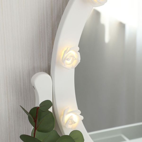 White Vanity with Flower LED Light Lit Mirror