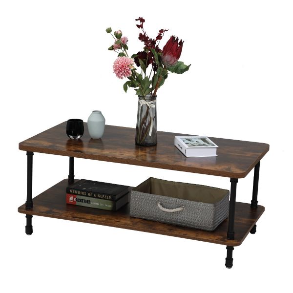 Shelving Reclaimed Wood Coffee Table W/Industrial Pipe