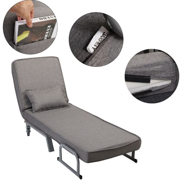 Grey Fold out Lazy Sofa Bed Chair W/ Reclining