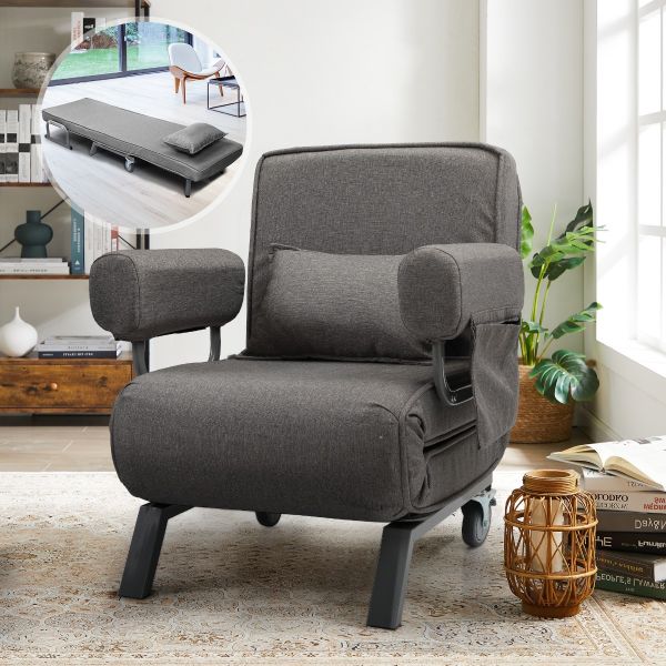 Grey Fold Out Lazy Sofa Bed Chair W, Chairs That Fold Out To Single Beds