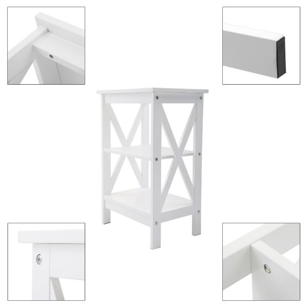 White Wood 3 Tier Square Side Table Set of 2