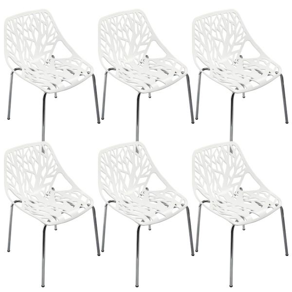Stackable White Dining Chair with Cut-outs Tree Design 6pcs