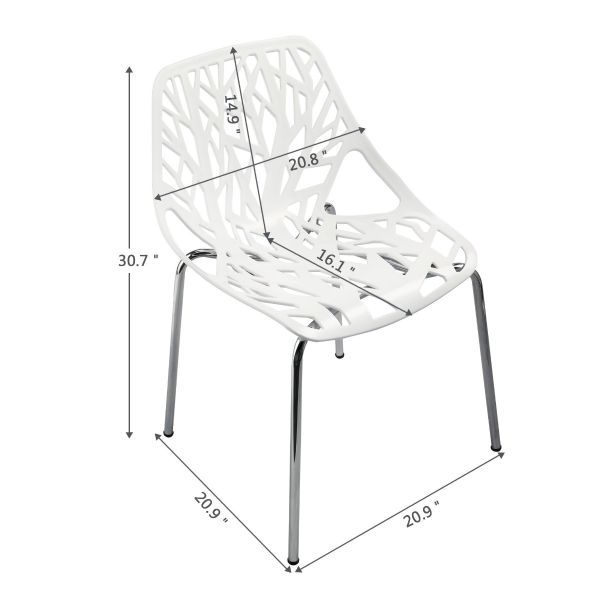 Stackable White Dining Chair with Cut-outs Tree Design 6pcs