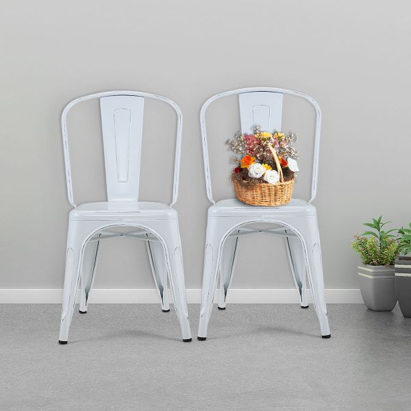 4 pcs Stacking Industrial Metal Chairs in White/Navy
