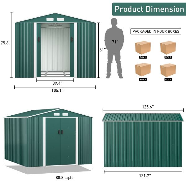 HOGYME 10.5' x 9.1' Storage Shed Large Metal Shed, Sheds &Outdoor