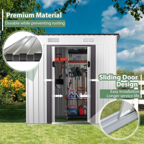 Outdoor Garden Box 4x6ft Garden-Shed Steel Sturdy Pent Roof Bike Tool  Storage