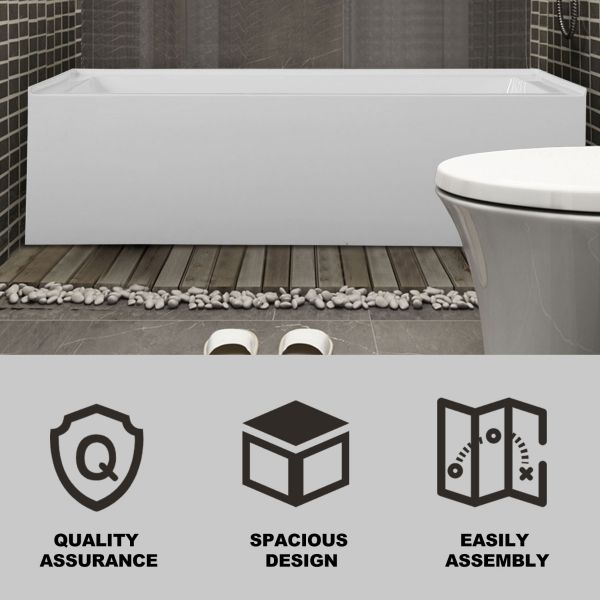 3-Fence Left Drain Glossy Acrylic Alcove Whirlpool Tub 