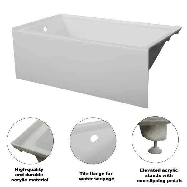 3-Fence Left Drain Glossy Acrylic Alcove Whirlpool Tub 