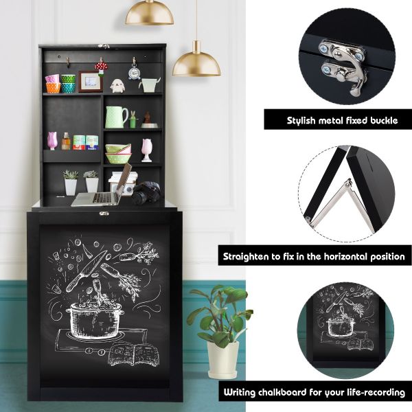 Wall Mounted Table Convertible Writing Desk W Storage Shelves